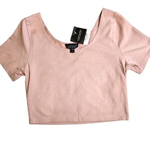 Topshop Scoop Neck Short Sleeve Crop Top Blush Women Size 6 NWT
